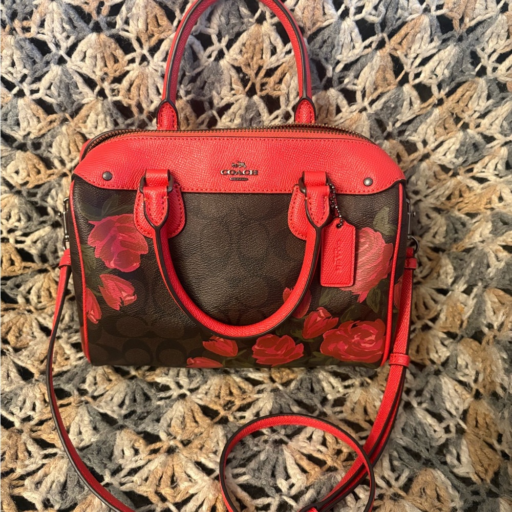 Coach Red and Brown Floral Women's Bag